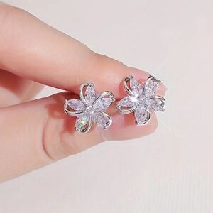 Silver CZ Flower Earrings